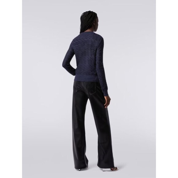 M Missoni USA Knit Top Size 40 Viscose/Wool - Navy Blue Chevron Pattern New - Picture 9 of 10